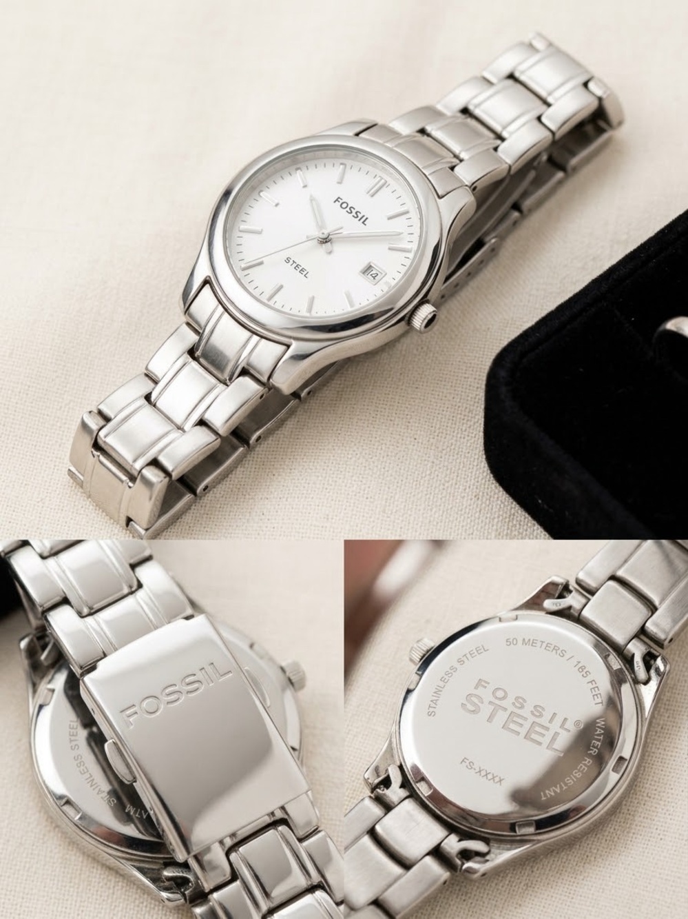 Fossil Steel Silver-Tone Stainless Steel Watch with Date Display